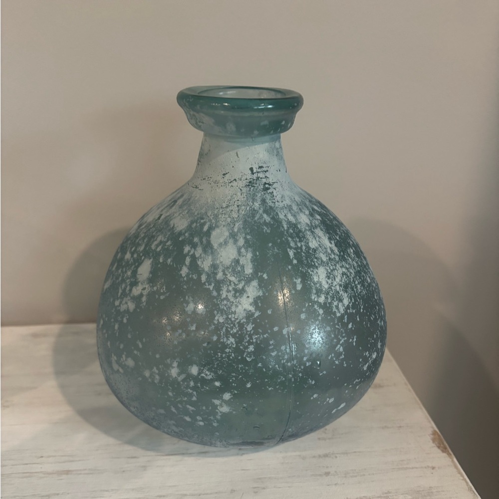 Artisan Teal and White Glass Vase
